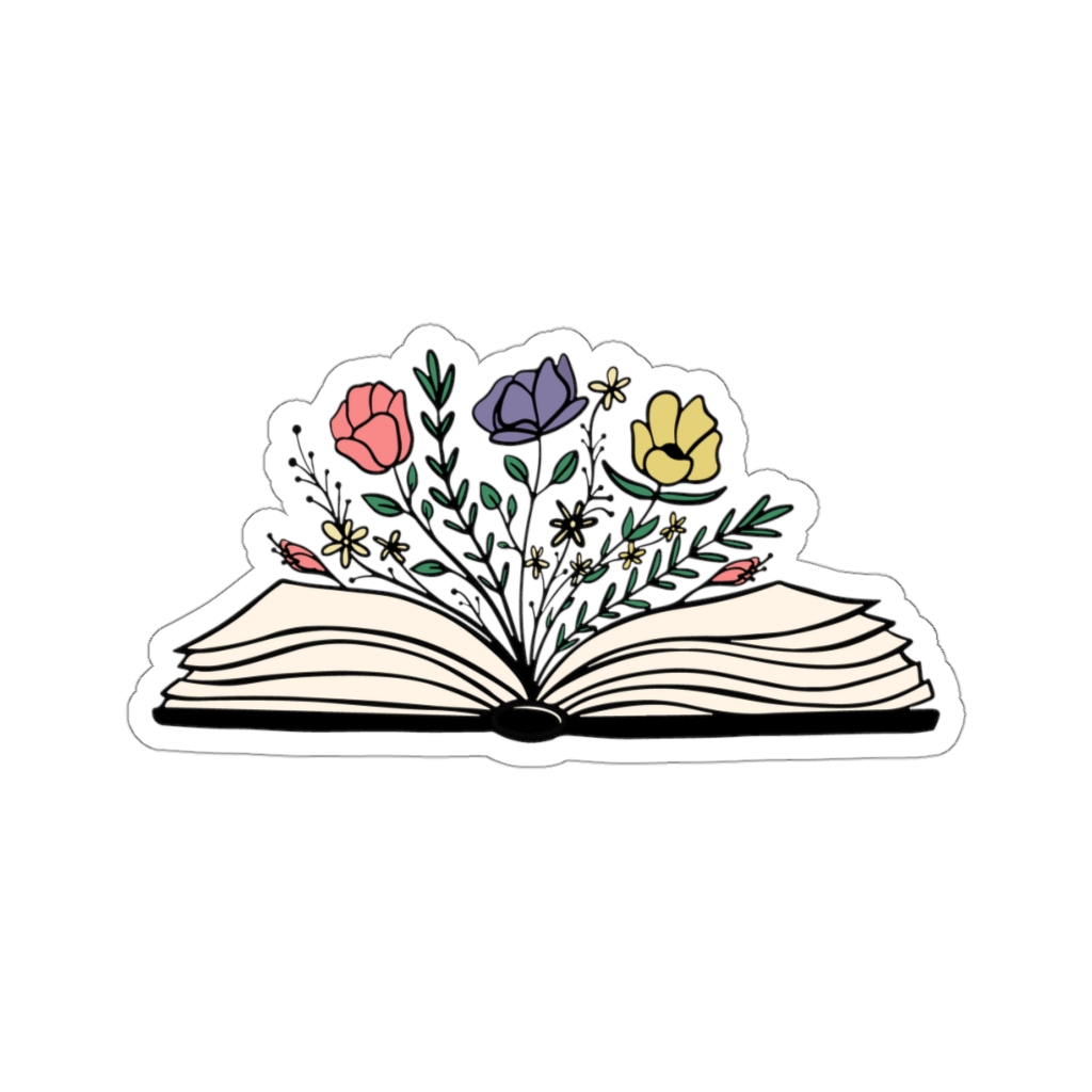 Book Stickers Love to Read Decal Flowers Growing From a Book the