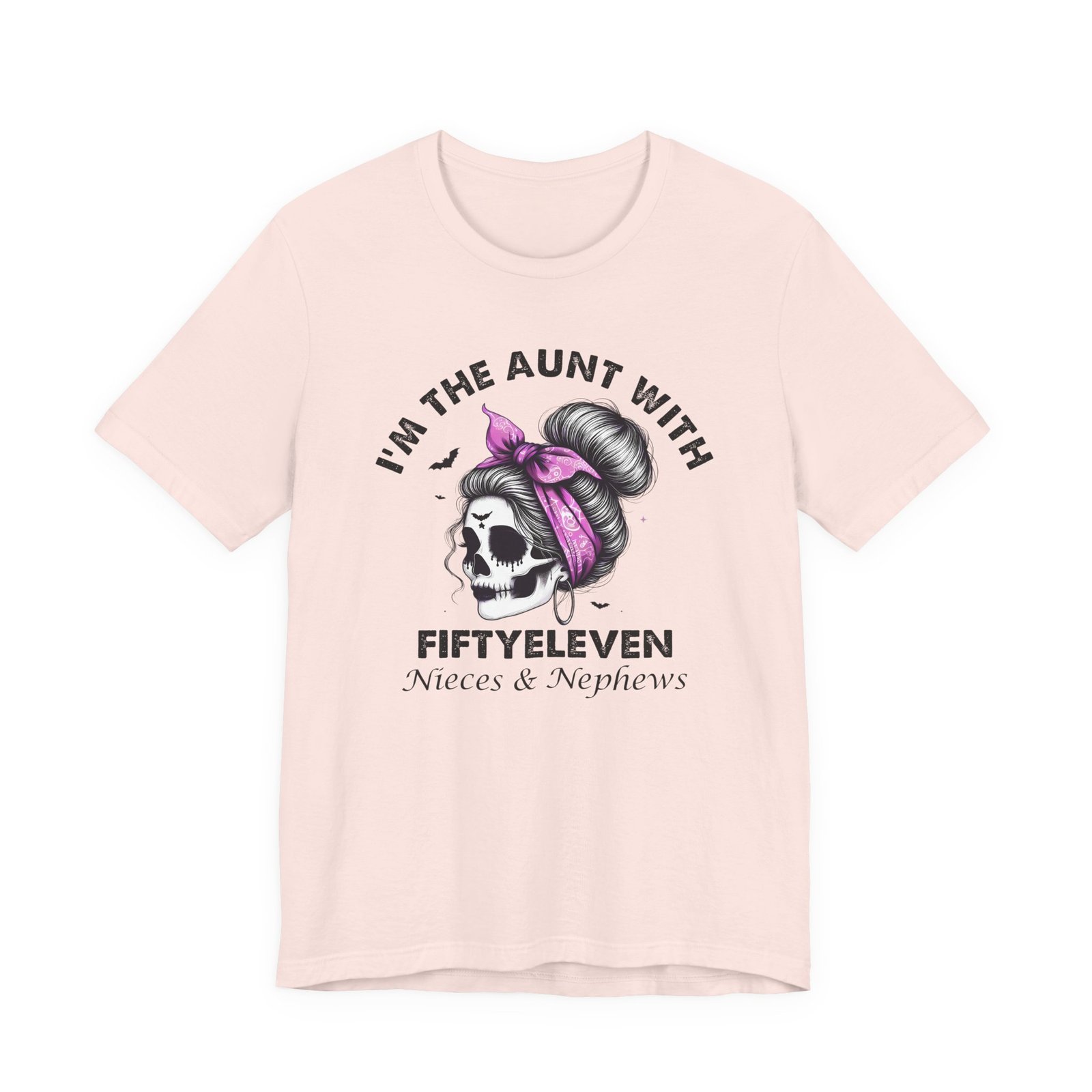 I'm the Aunt with Fifty Eleven – Messy Bun Skull T-Shirt - Image 6