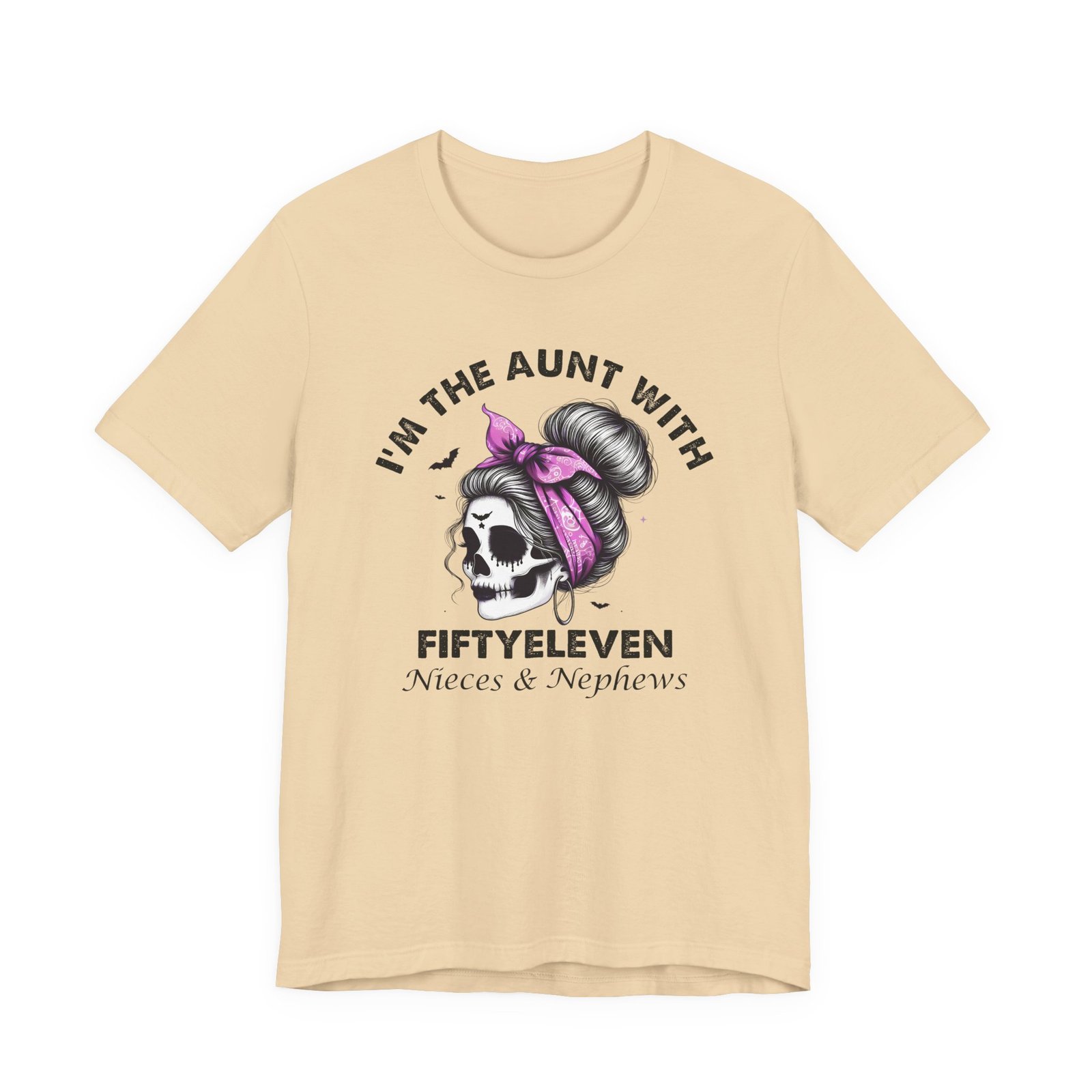 I'm the Aunt with Fifty Eleven – Messy Bun Skull T-Shirt - Image 8