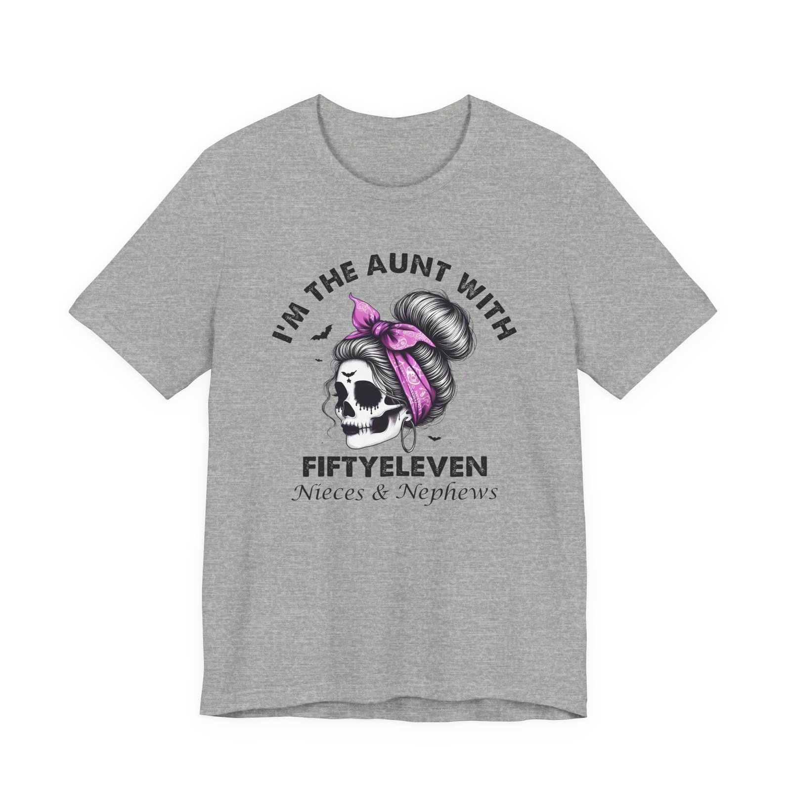 I'm the Aunt with Fifty Eleven – Messy Bun Skull T-Shirt - Image 11